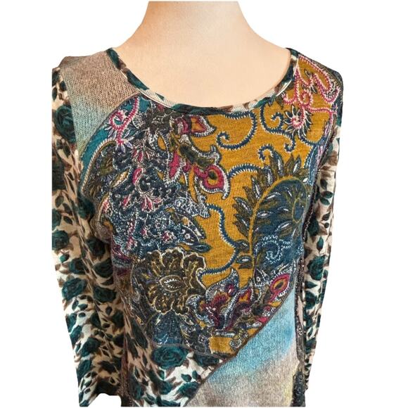 Radzoli Women's Whimsical Goth Knit Small Patchwork Tunic Top Multicolor - Picture 3 of 10